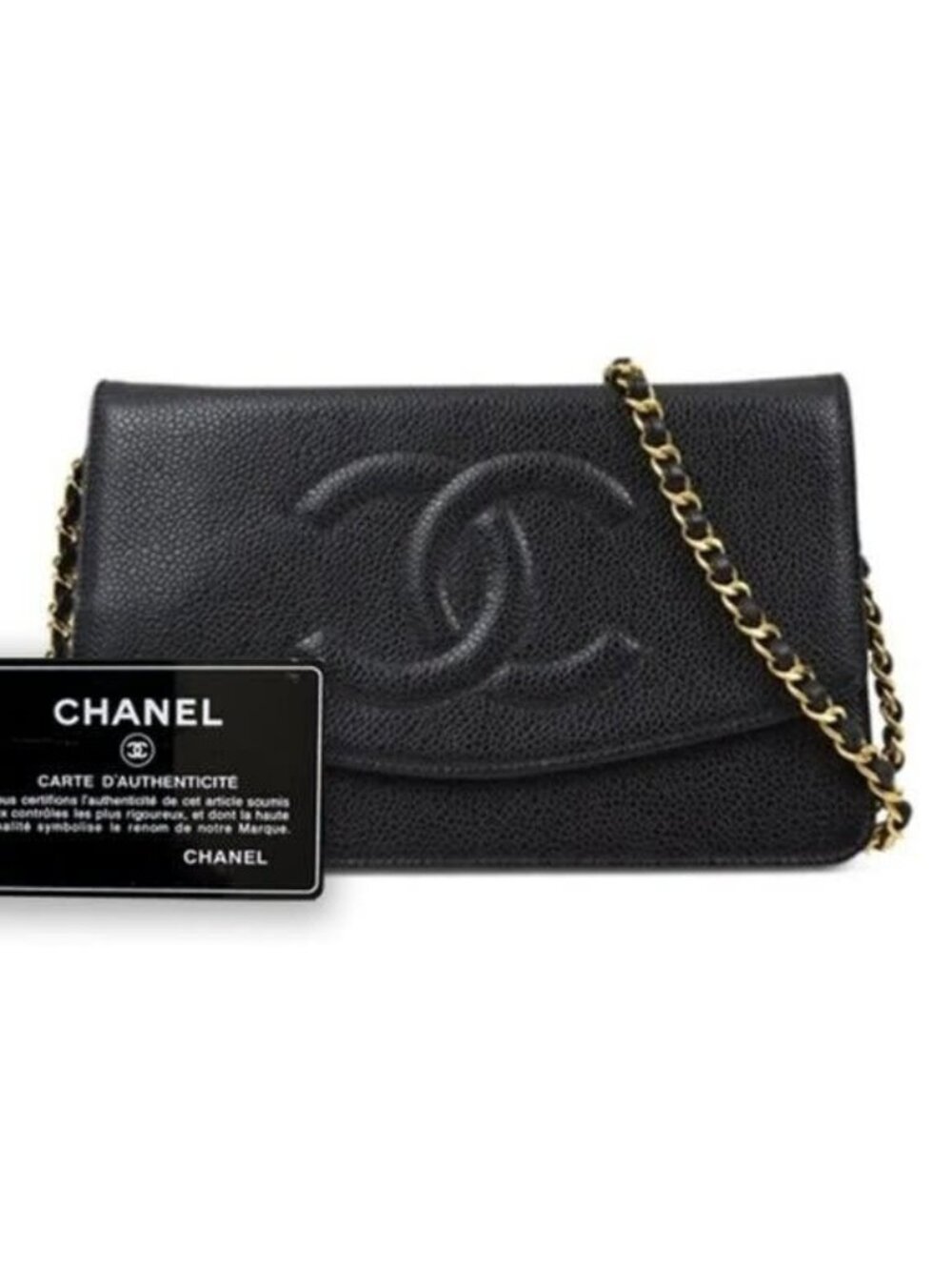 Chanel CC Classic Timeless Caviar Flap Wallet on Chain Purse Black Bag - Picture 1 of 10